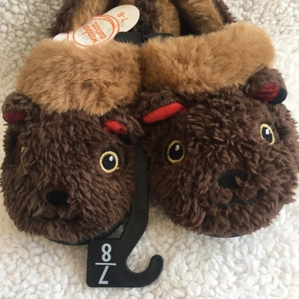 NWT Boys teddy bear‎ Slippers 7/8 indoor outdoor shoe